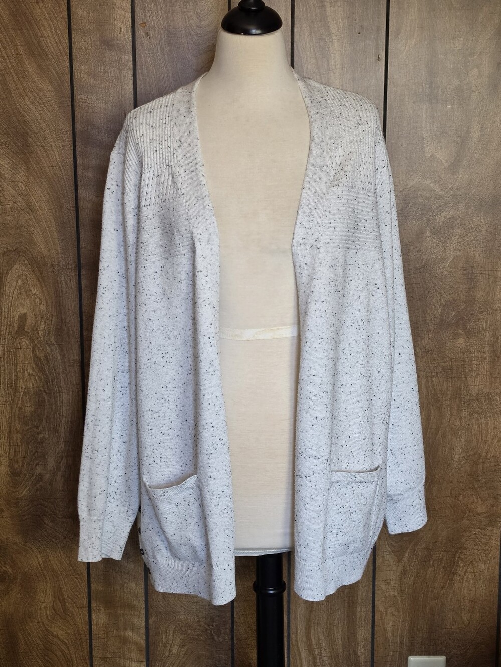 Verve Ami Sweater Woman's Large White Heathered 3/4 Sleeve Cardigan 2X